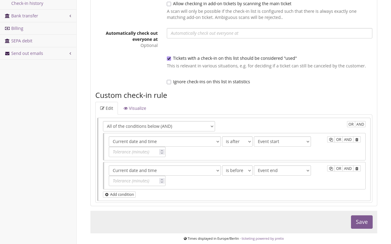 Custom check-in rule page set up according to the instructions above.