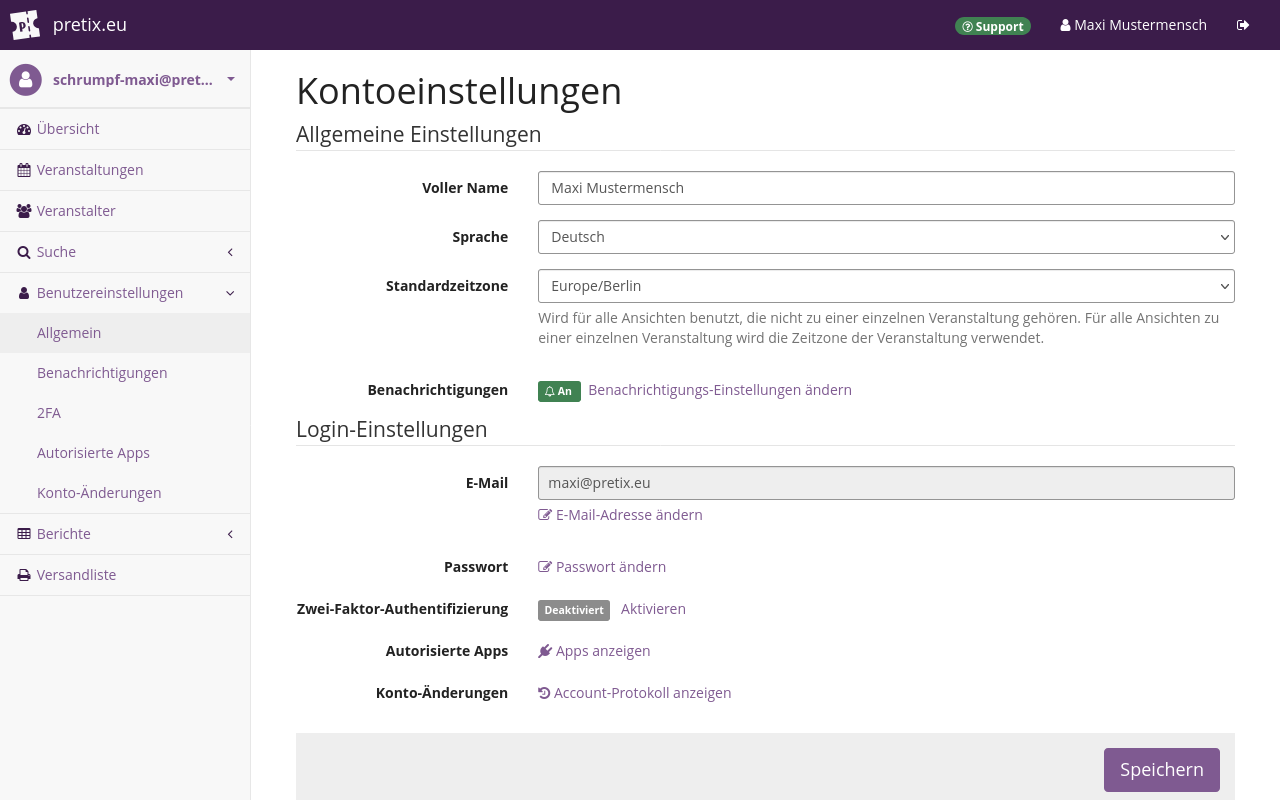 "Page titled 'Account settings', displaying settings for 'Full name', 'Language', 'Default timezone', 'Notifications', 'Email', 'Password', 'Two-factor authentication', 'Authorized applications', and 'Account history'."
