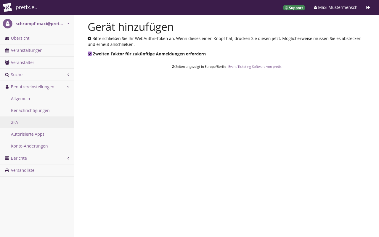 "Page titled 'Add a two-factor authentication device', instructing you to connect a WebAuthn device."